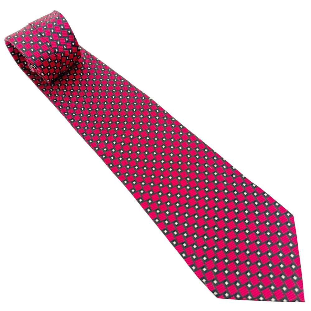 Dani Necktie Men Red Black Geometric Silk Hand Made Classic 4 Inch Width Preppy